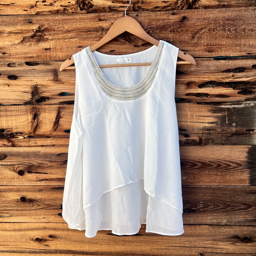 SOPRANO | Beaded White Sleeveless Blouse L